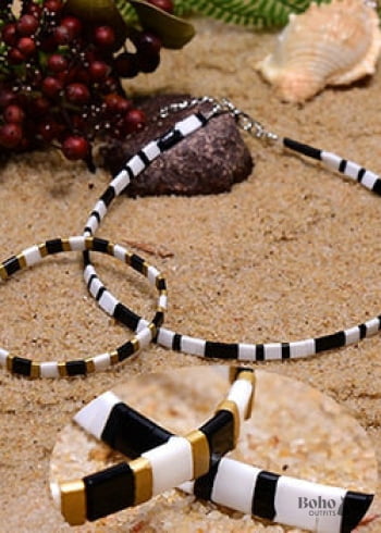 Boho Necklace, Tila Bead Choker with Bracelet, Color of Life